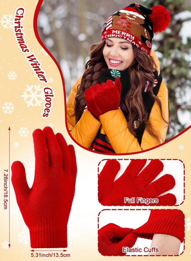 Cuffbow 12 Pcs Christmas Knitted Beanies and Scarf Gloves Set Xmas Santa Hats with Pom Winter Warm Skull Cap Long Knit Scarf Gloves for Adults Women Men Christmas - Image 4